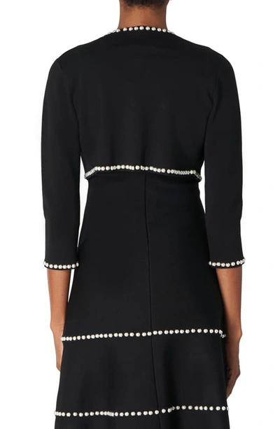 Carolina Herrera Pearl Embroidered Knit Bolero Sweater In Black