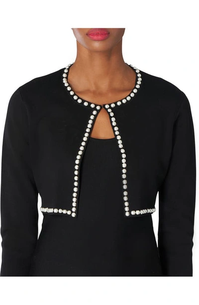Shop Carolina Herrera Imitation Pearl Embellished Bolero Sweater In Black