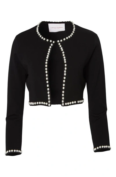 Shop Carolina Herrera Imitation Pearl Embellished Bolero Sweater In Black