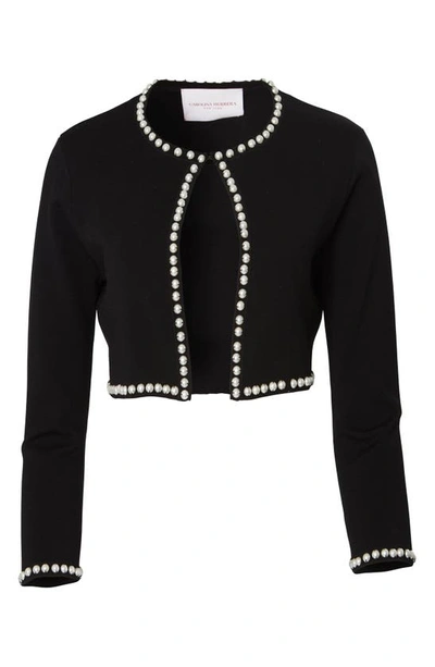 Carolina Herrera Pearl Embroidered Knit Bolero Sweater In Black