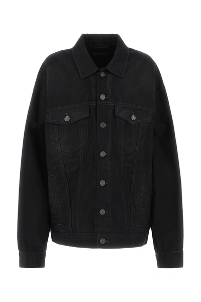 Shop Balenciaga Black Denim Oversize Jacket In Matte Black