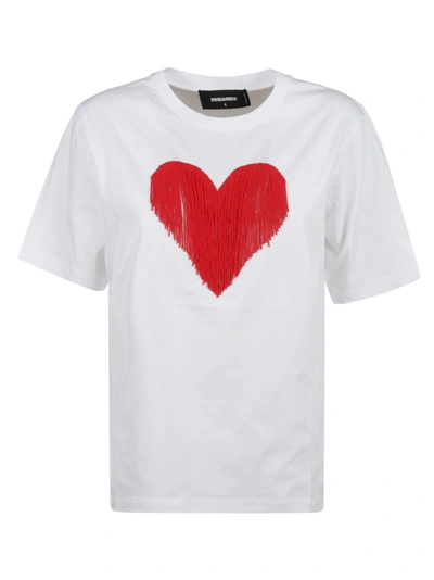 Shop Dsquared2 Heart Fringed T-shirt In White