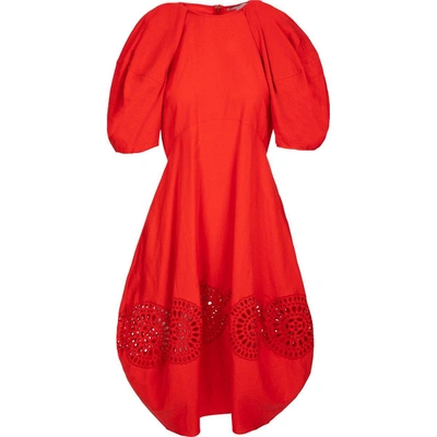 Shop Stella Mccartney Cut-out Puff-sleeved Midi Dress In Red