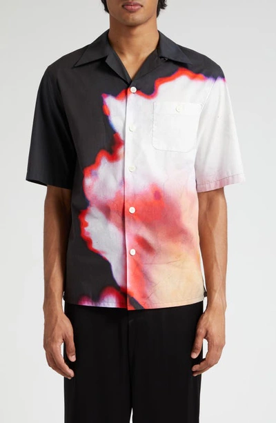 Shop Alexander Mcqueen Solarised Flower Short Sleeve Cotton Button-up Shirt In Mix Colors