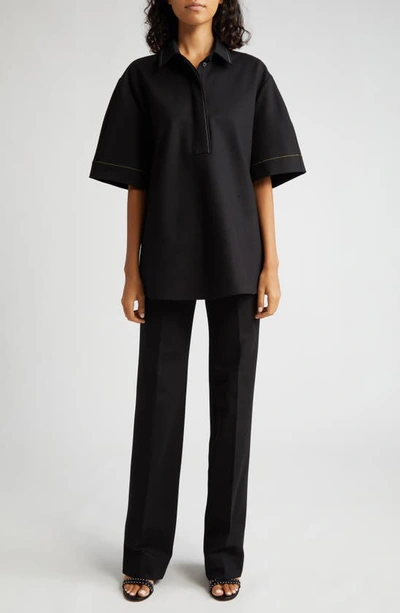 Shop Victoria Beckham Oversize Stretch Jersey Polo In Black