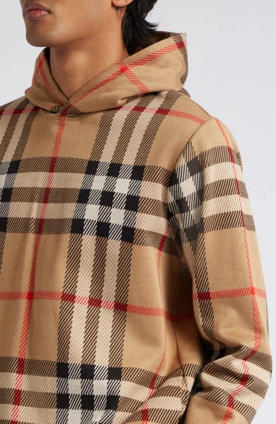Shop Burberry Ferryton Archive Check Cotton Hoodie In Archive Beige Ip Chk
