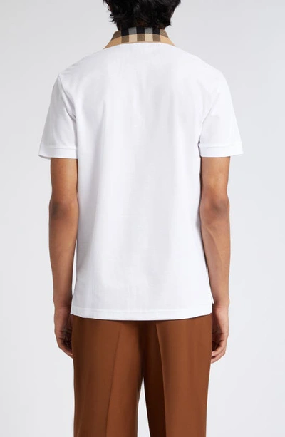 Burberry Check-collar White Polo Shirt With Three-button Placket In White