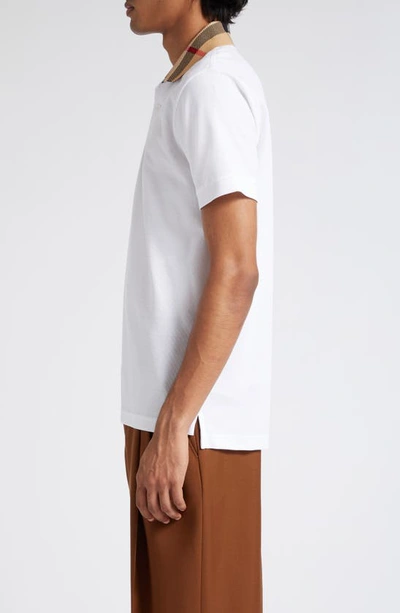 Burberry Check-collar White Polo Shirt With Three-button Placket In White