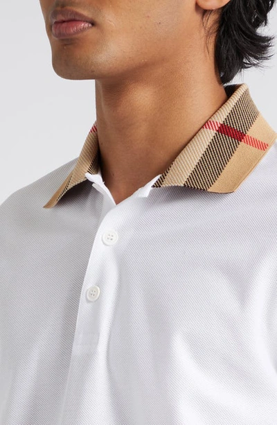 Burberry Check-collar White Polo Shirt With Three-button Placket In White