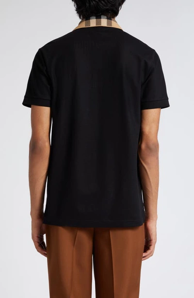 Burberry Check Collar Cotton Polo Shirt In Black