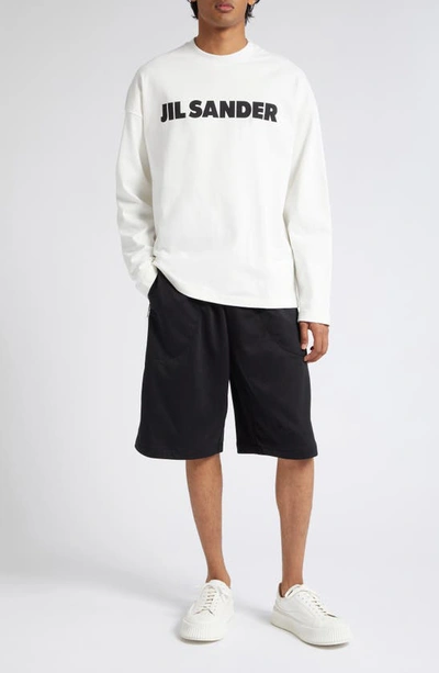 Jil Sander Men White Crewneck Sweatshirt With Contrasting Logo Print At The Front In Cotton Man In Porcelain