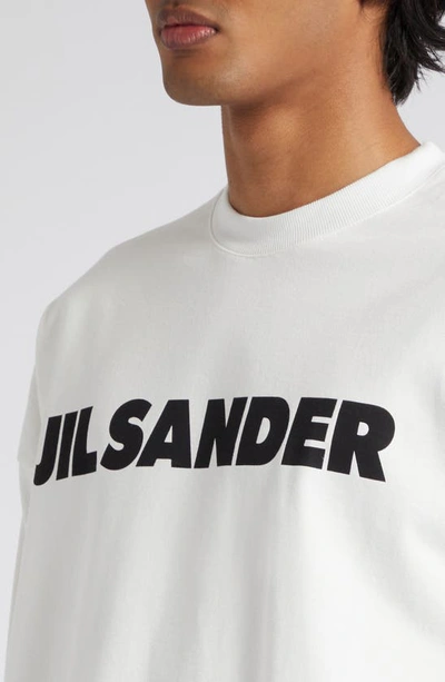 Jil Sander Men White Crewneck Sweatshirt With Contrasting Logo Print At The Front In Cotton Man In Porcelain