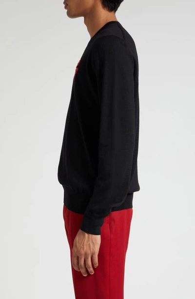 Shop Alexander Mcqueen Embellished Crewneck Wool Sweater In Black/ Red