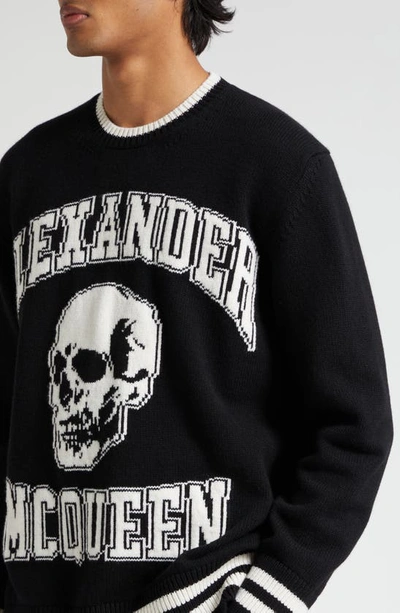 Shop Alexander Mcqueen Intarsia Logo Crewneck Sweater In Black/ Ivory