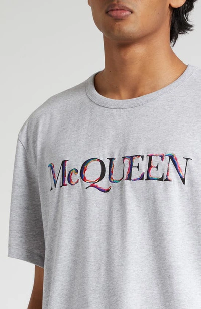 Shop Alexander Mcqueen Embroidered Logo Graphic T-shirt In Light Pale Grey/ Mix