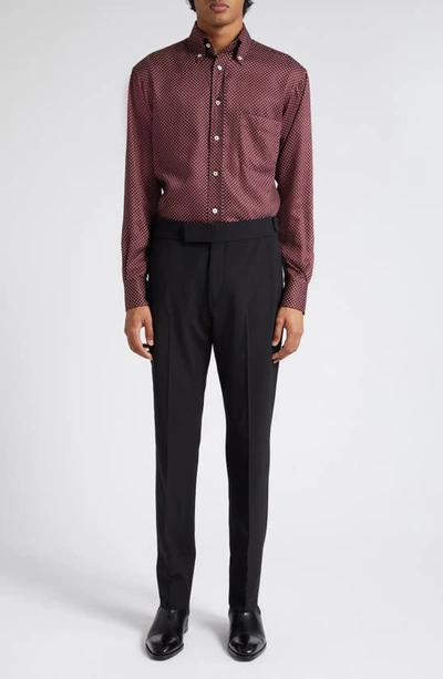 Shop Tom Ford Atticus Wool Plain Weave Trousers In Black