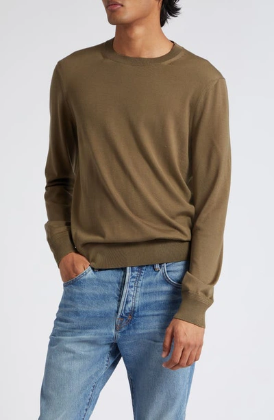 Shop Tom Ford Fine Gauge Merino Wool Sweater In Olive