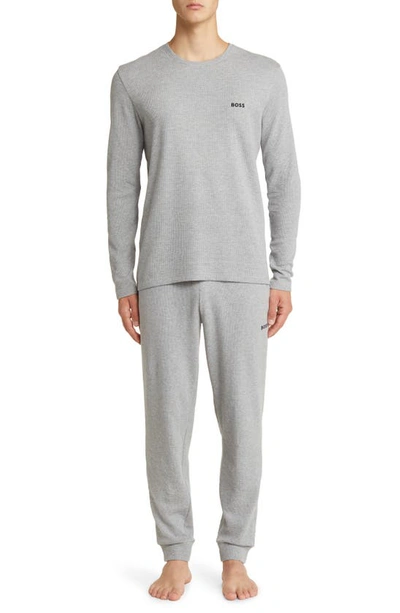 Shop Hugo Boss Waffle Cotton Blend Pajama Joggers In Medium Grey