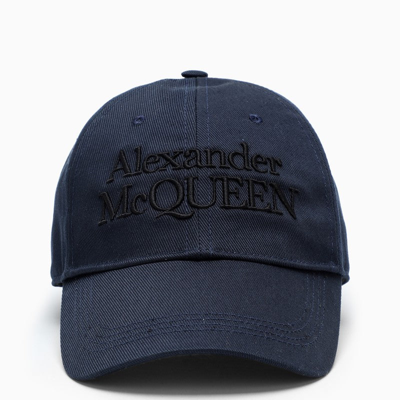 Shop Alexander Mcqueen Embroidered-logo Cap In Navy Blue Men
