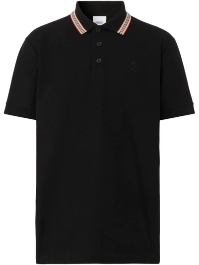 Shop Burberry Icon Stripe Cotton Polo Shirt In Black