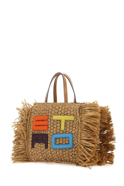 Etro Raffia Tote Bag In Brown