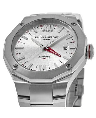 Pre-owned Baume & Mercier Riviera Gmt Automatic Silver Dial Steel Men's Watch 10658