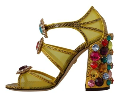 Pre-owned Dolce & Gabbana Dolce&gabbana Women Yellow Sandals Ayers Leather Crystals Party High Heels Shoes