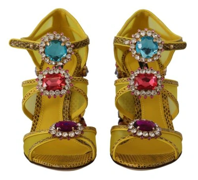 Pre-owned Dolce & Gabbana Dolce&gabbana Women Yellow Sandals Ayers Leather Crystals Party High Heels Shoes