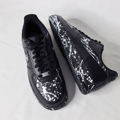 Nike Air Force 1 Custom Shoes Black Shoes White Line Splatter Sneakers All  Sizes