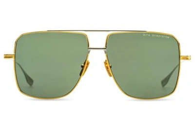 Pre-owned Dita Dubsystem Dts157-a-01 Gold Silver Green Lens Navigator Sunglasses Large