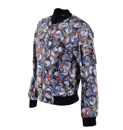 Pre-owned Moschino Couture Nylon Bomber Jacket With Beverage Cans Print Gray Black 04579
