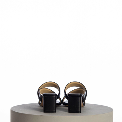 Pre-owned Bottega Veneta 840$ 'the Band' Strap Mule Sandal, Black Leather, Padded