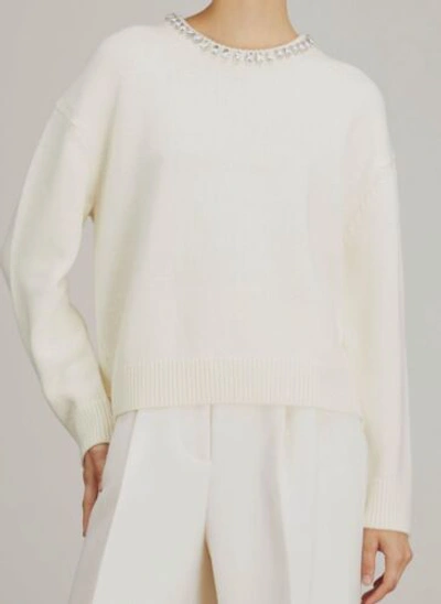 Pre-owned Twp $750  Women's Ivory Merino Wool Crewneck Crystal Sweater Size M In White