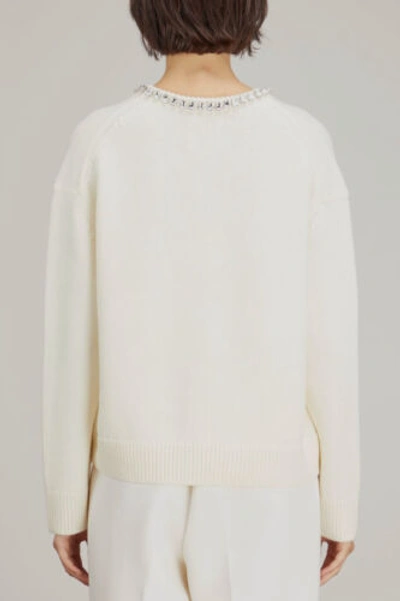 Pre-owned Twp $750  Women's Ivory Merino Wool Crewneck Crystal Sweater Size M In White