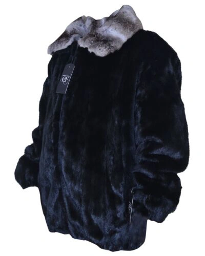 Pre-owned Handmade Man's Real Mink Fur Bomber Jacket Coat All Sizes Real Chinchilla Fur Collar Pre In Black Brown