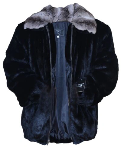 Pre-owned Handmade Man's Real Mink Fur Bomber Jacket Coat All Sizes Real Chinchilla Fur Collar Pre In Black Brown