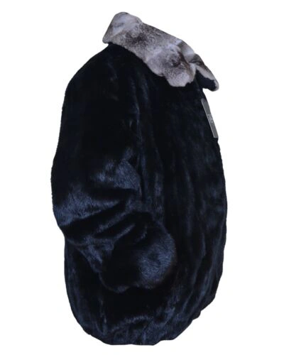 Pre-owned Handmade Man's Real Mink Fur Bomber Jacket Coat All Sizes Real Chinchilla Fur Collar Pre In Black Brown
