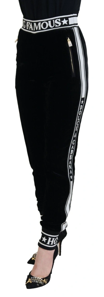 Pre-owned Dolce & Gabbana Pants Black Dg Logo Velvet Trouser It38/us4/xs Rrp Rrp 1500usd