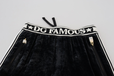 Pre-owned Dolce & Gabbana Pants Black Dg Logo Velvet Trouser It38/us4/xs Rrp Rrp 1500usd
