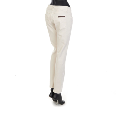 Pre-owned Brunello Cucinelli 995$ Beige Stretch Dyed Denim Trousers, Monili Embroidery Tab In White