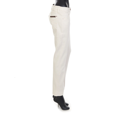 Pre-owned Brunello Cucinelli 995$ Beige Stretch Dyed Denim Trousers, Monili Embroidery Tab In White
