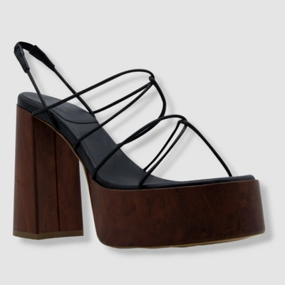 Pre-owned Gia Borghini $630  X Rhw Women Black Leather Platform Sandal Size Eu 39/us 9