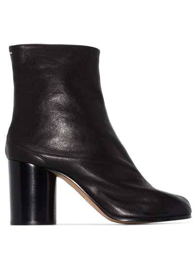 Shop Maison Margiela Tabi Leather Heel Ankle Boots In Black