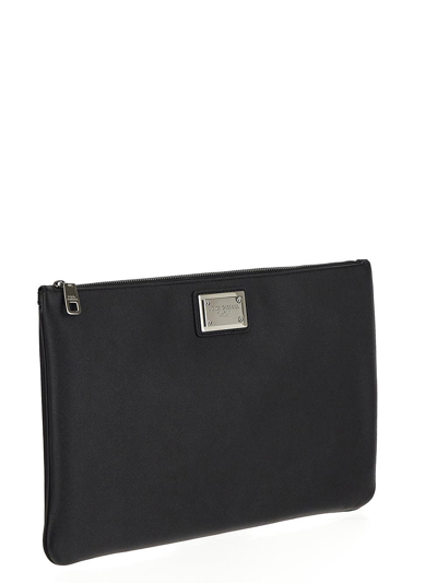 Shop Dolce & Gabbana Grainy Leather And Nylon Pouch In Black