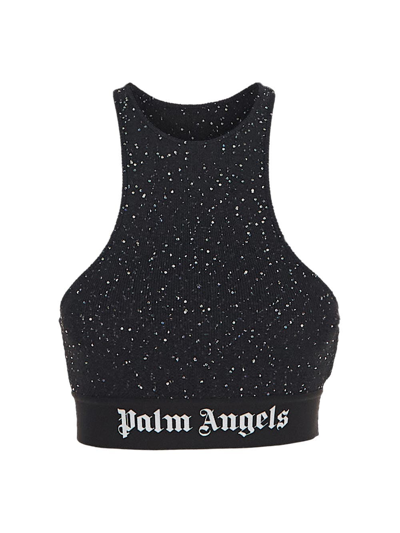 Shop Palm Angels Knit Logo Halter Top In Black