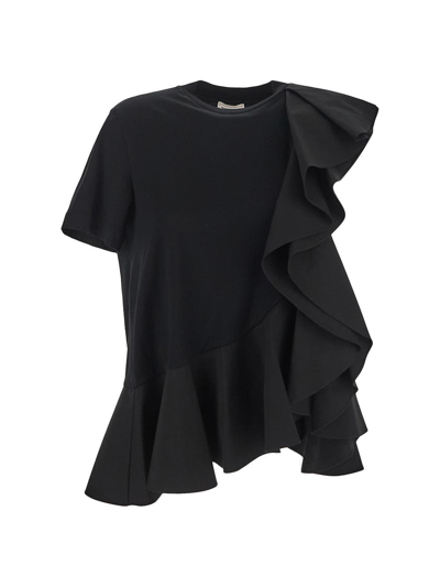 Shop Alexander Mcqueen Asymmetric T-shirt In Black