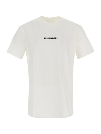 Jil Sander Men White Crewneck T-shirt With Logo Lettering On The Front In Cotton Man In White