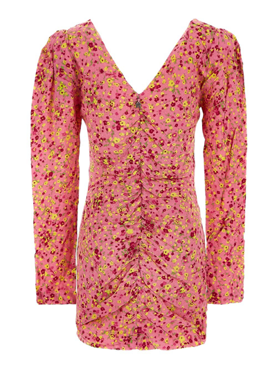 Shop Rotate Birger Christensen Jacquard V-neck Dress In Pink