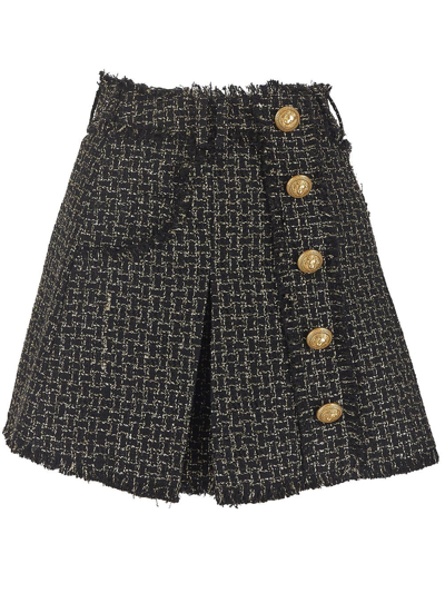 Shop Balmain Tweed Mini Skirt In Black