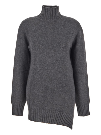 Shop Jil Sander Asymmetric Bottom Knit Sweater In Grey